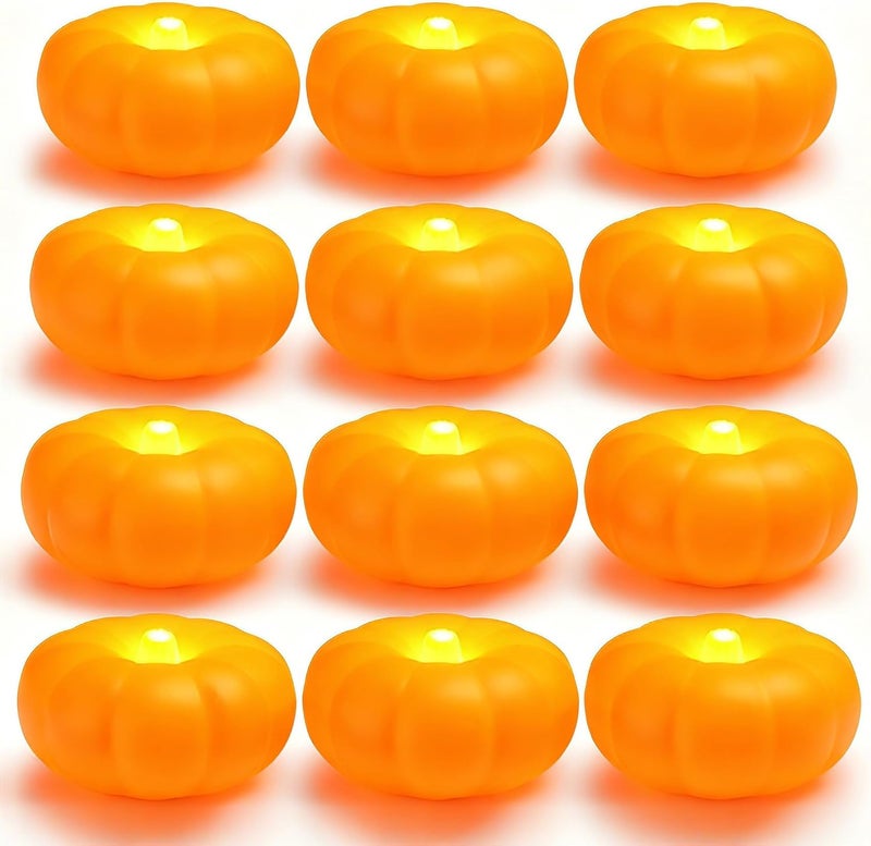 QQFCTOO 2.3” x12PK Orange Floating Candles-Halloween Flameless Water - Activated Candles, 180+ Hours Long - Lasting- Fall Decorations- Pool Decor-Thanksgiving Decorations - Image 1